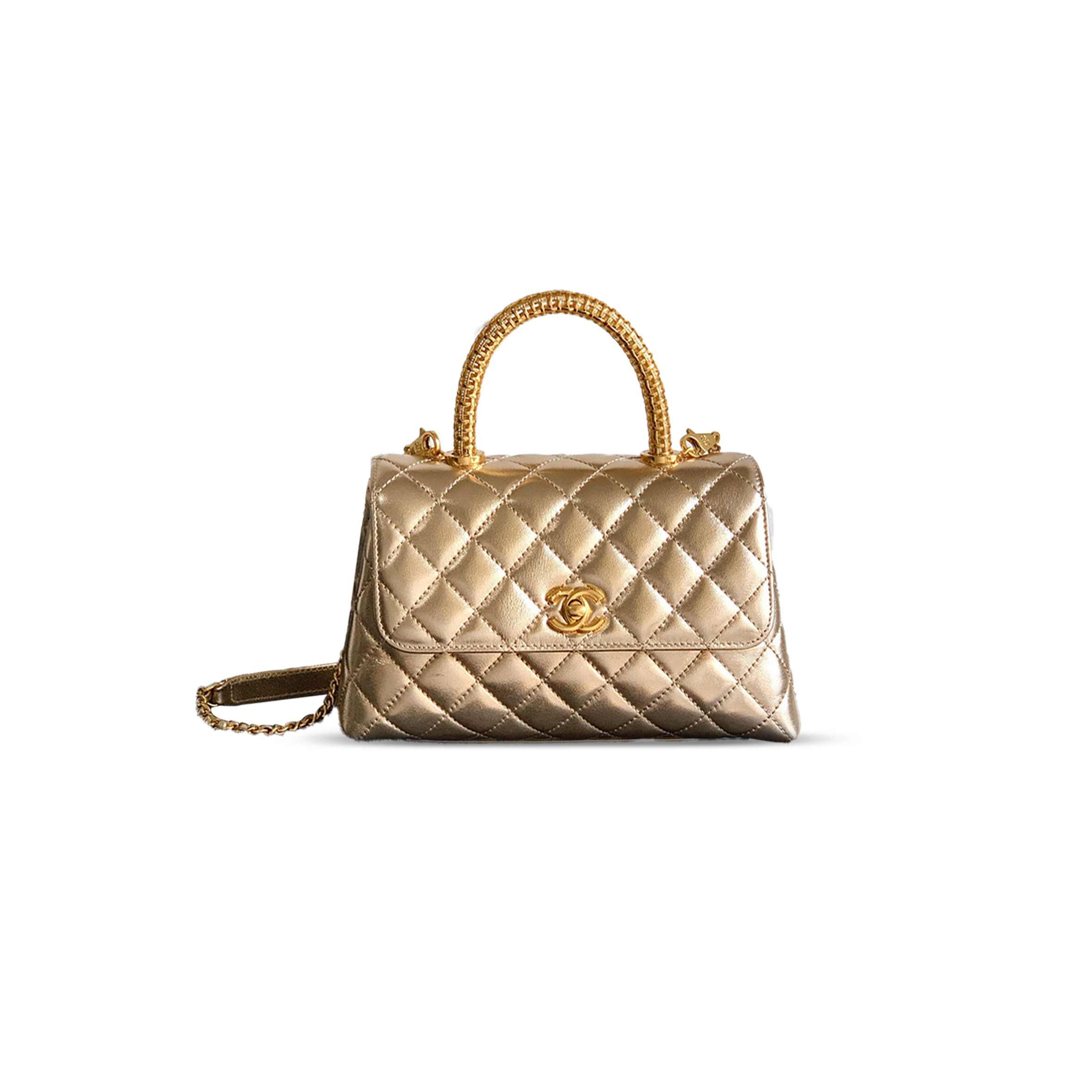 Ch*el 25a calfskin quilted top handle flap bag 382469 (23*14*8cm)